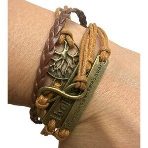 Multilayer Brown Leather Bracelet Inspirational Charms Boho Tree of Life